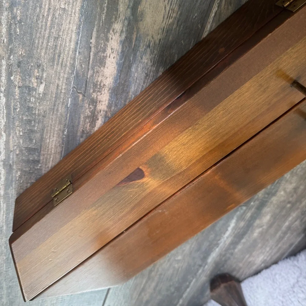 Gothic Coffin Wood Curio Cabinet Wall Hanging Jewelry Box Shadow Box Brown Large